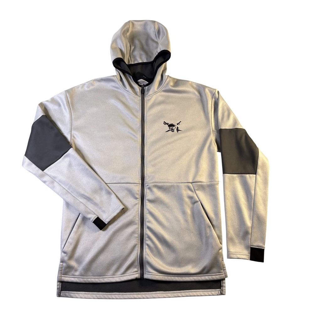 Holloway Mens Gray Full Zip Performance Hoodie Pirate Skull Fleece Jacket Size M
